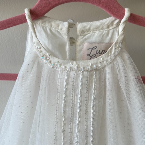 Luna Luna Aurora dress, ethereal white with bead trim and fringe hem, size 2T - Picture 2 of 7